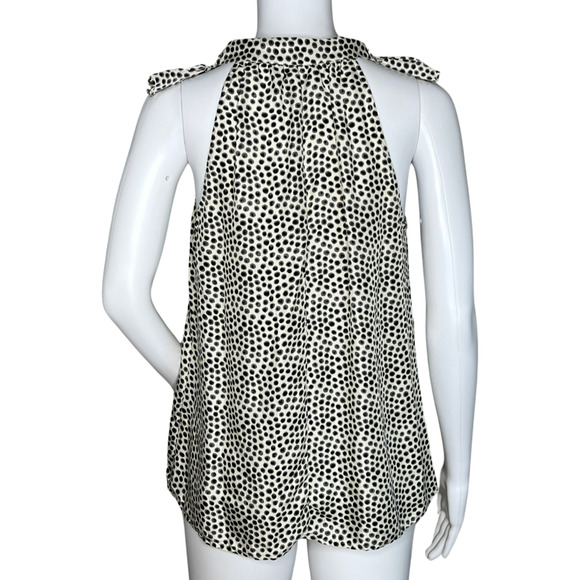 Cynthia Rowley Shirt Women Small Cream Polka Dots Silk Ruffle Sleeveless Preppy - Picture 4 of 9